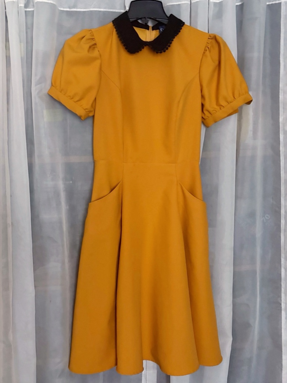 Collectif Mustard Yellow Midi Dress with Black Peter Pan Collar
